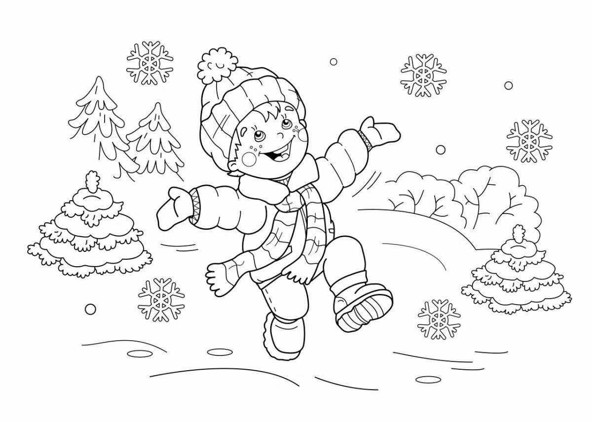 Luminous coloring books for children outdoors in winter
