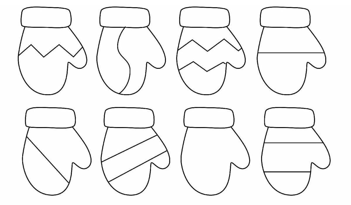 Bright patterns of mittens coloring design for children