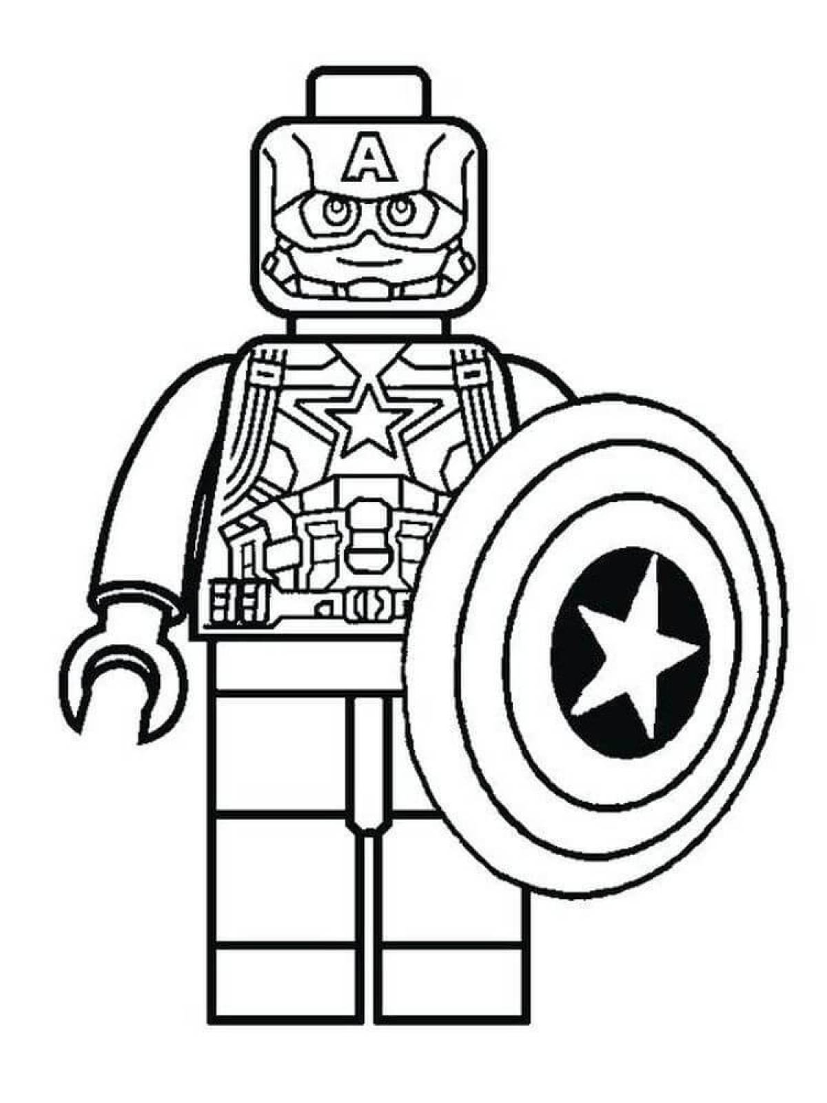 Раскраска лего Марвел зелёный Капитан Америка
