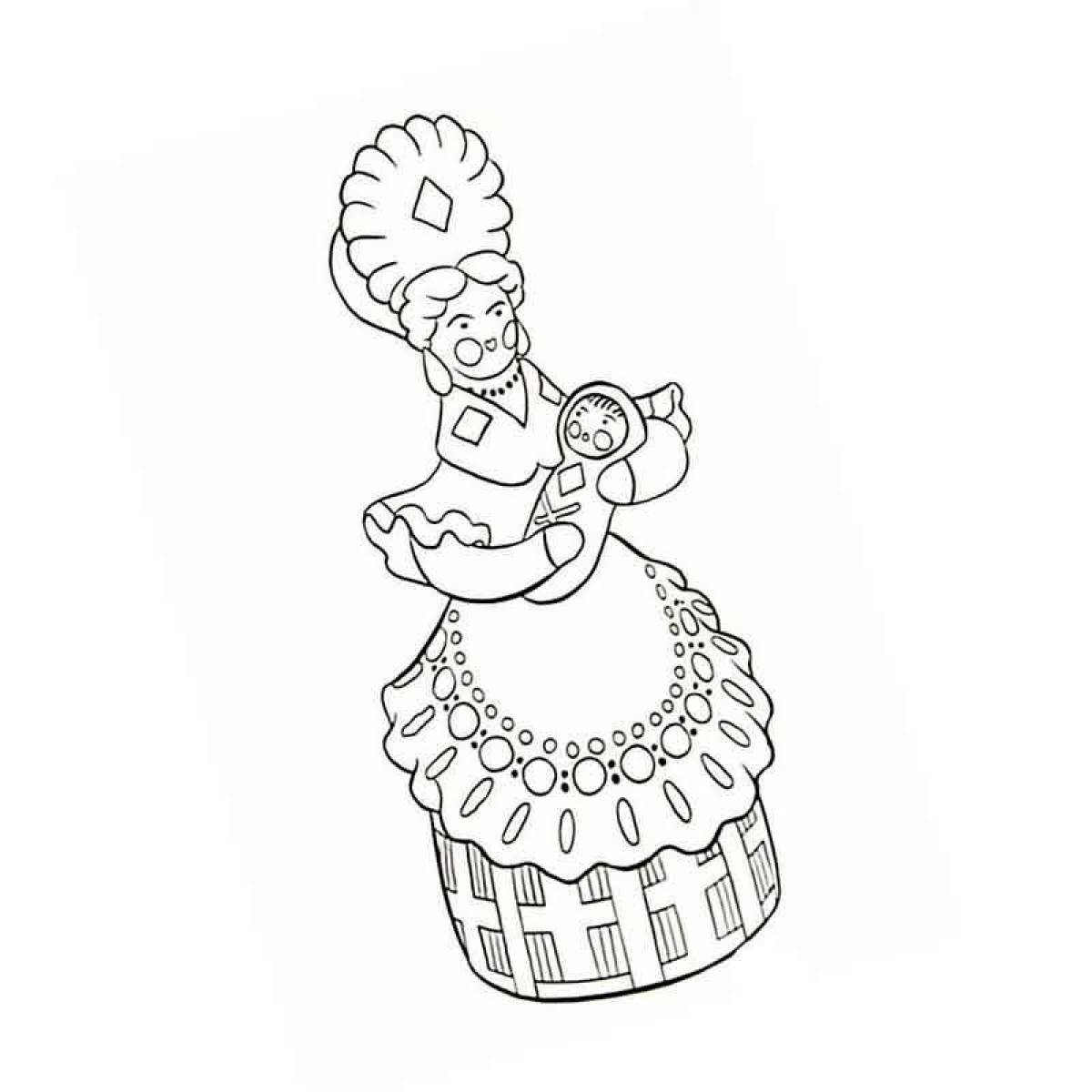 Дымковская игрушка рисунок раскраска барыня
