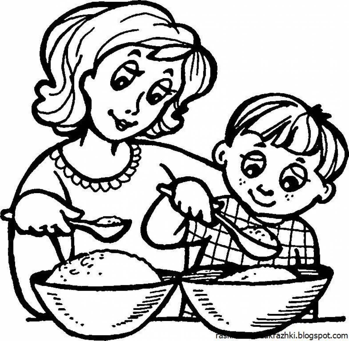 Мама печатает. Раскраски для детей. Семья за столом раскраска. Здоровое питание раскраски для малышей. Раскраска мама.