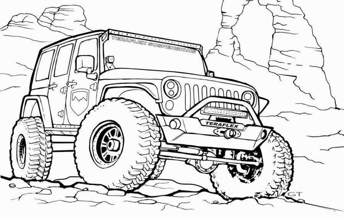 Fancy jeep coloring page