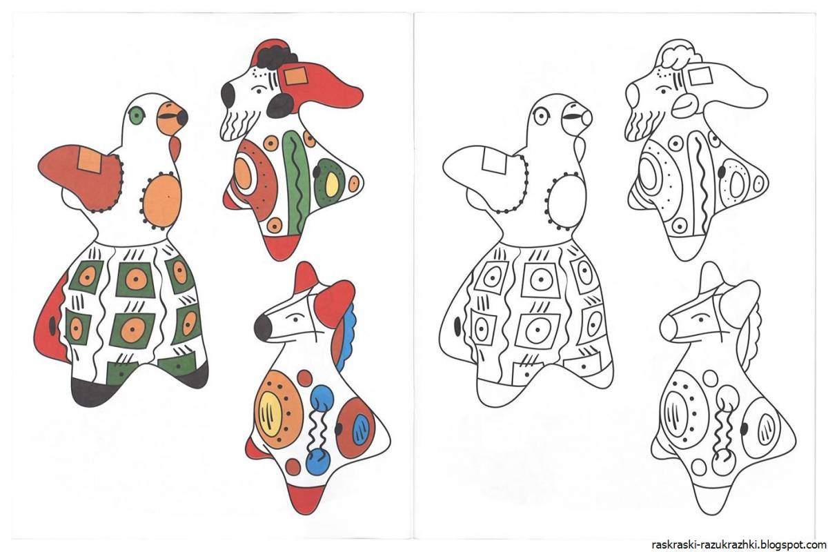 Coloring book playful Dymkovo toy