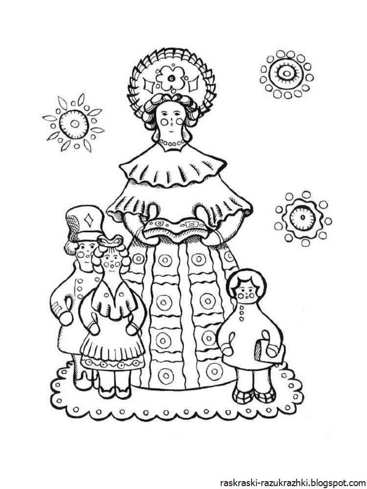 Coloring page fascinating Dymkovo toy