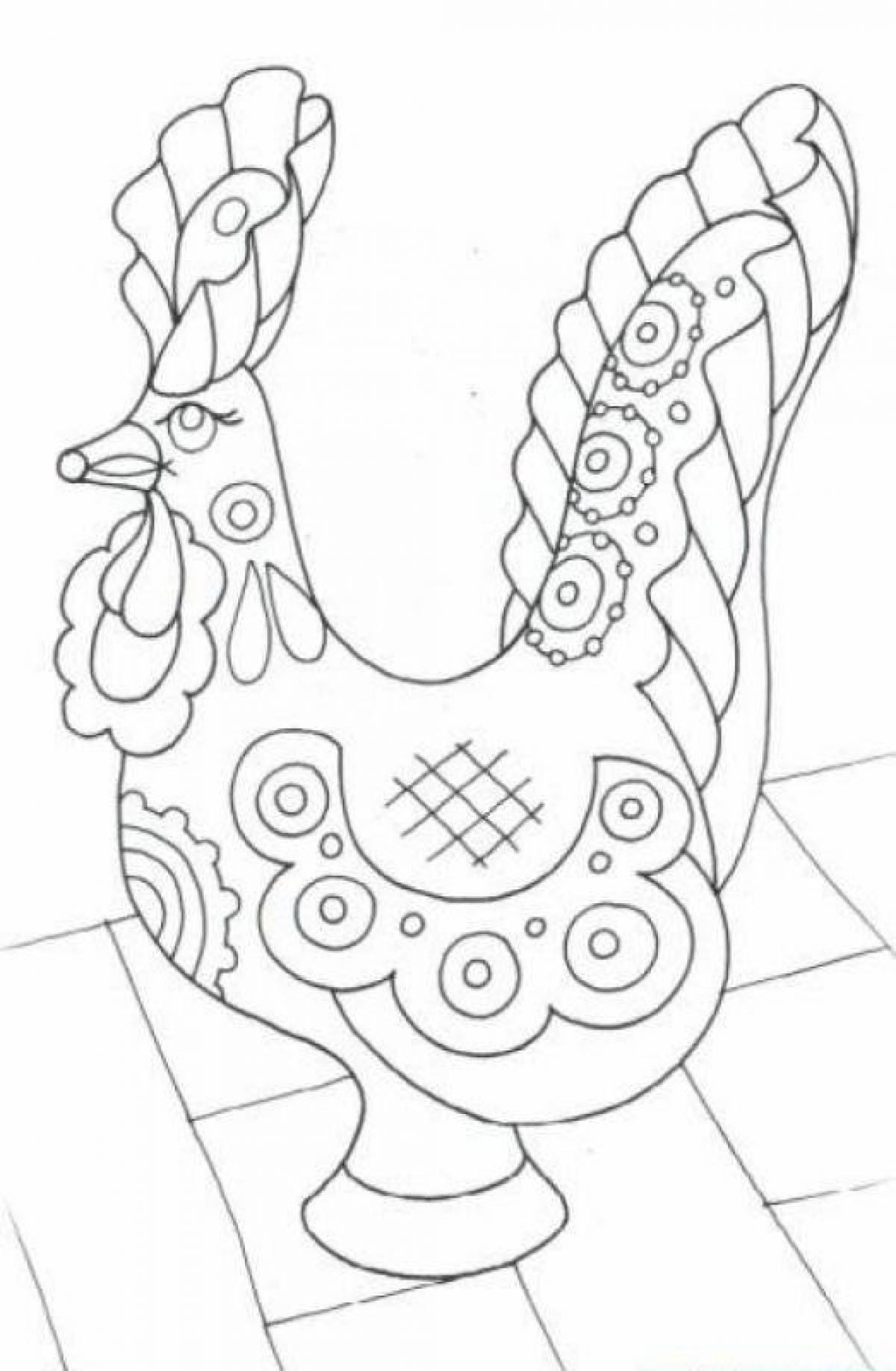 Coloring book alluring Dymkovo toy