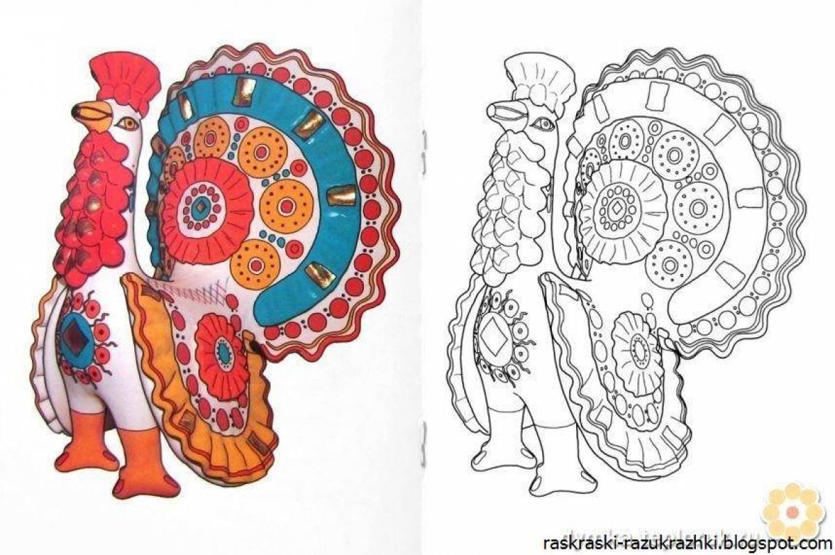 Fancy Dymkovo toy coloring page