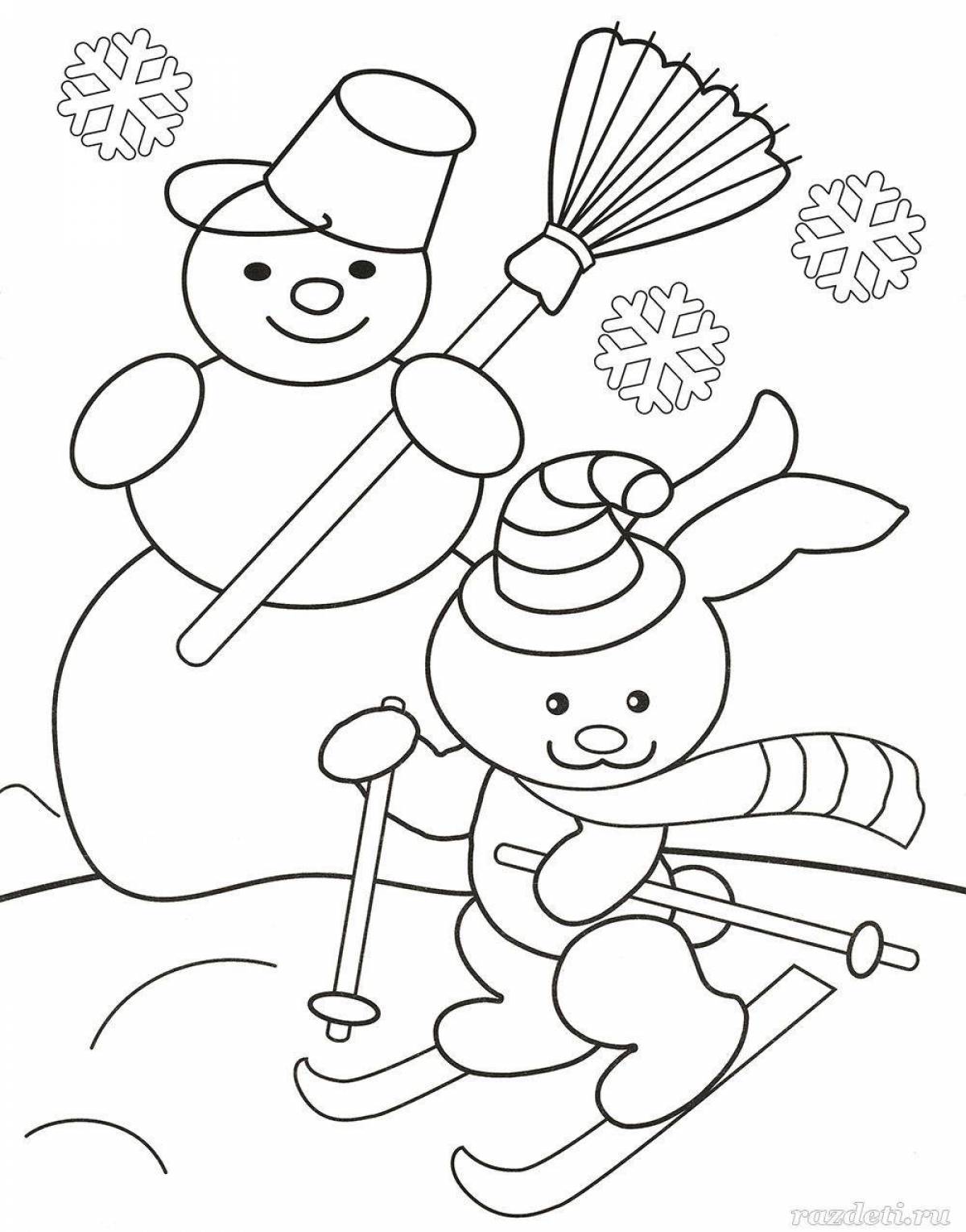 Забавная зимняя раскраска для детей 4-5 лет