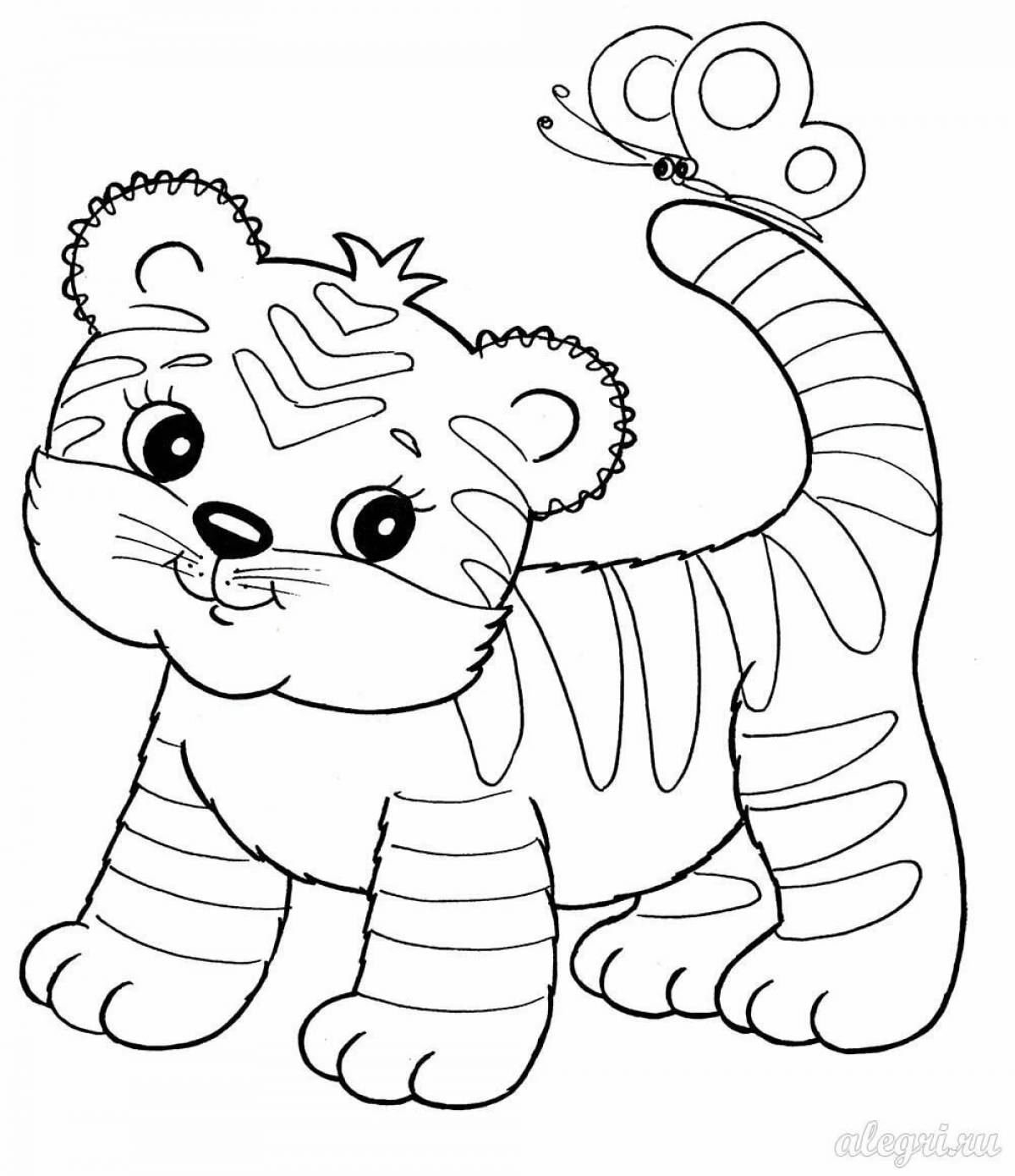 Яркая страница раскраски тигренка