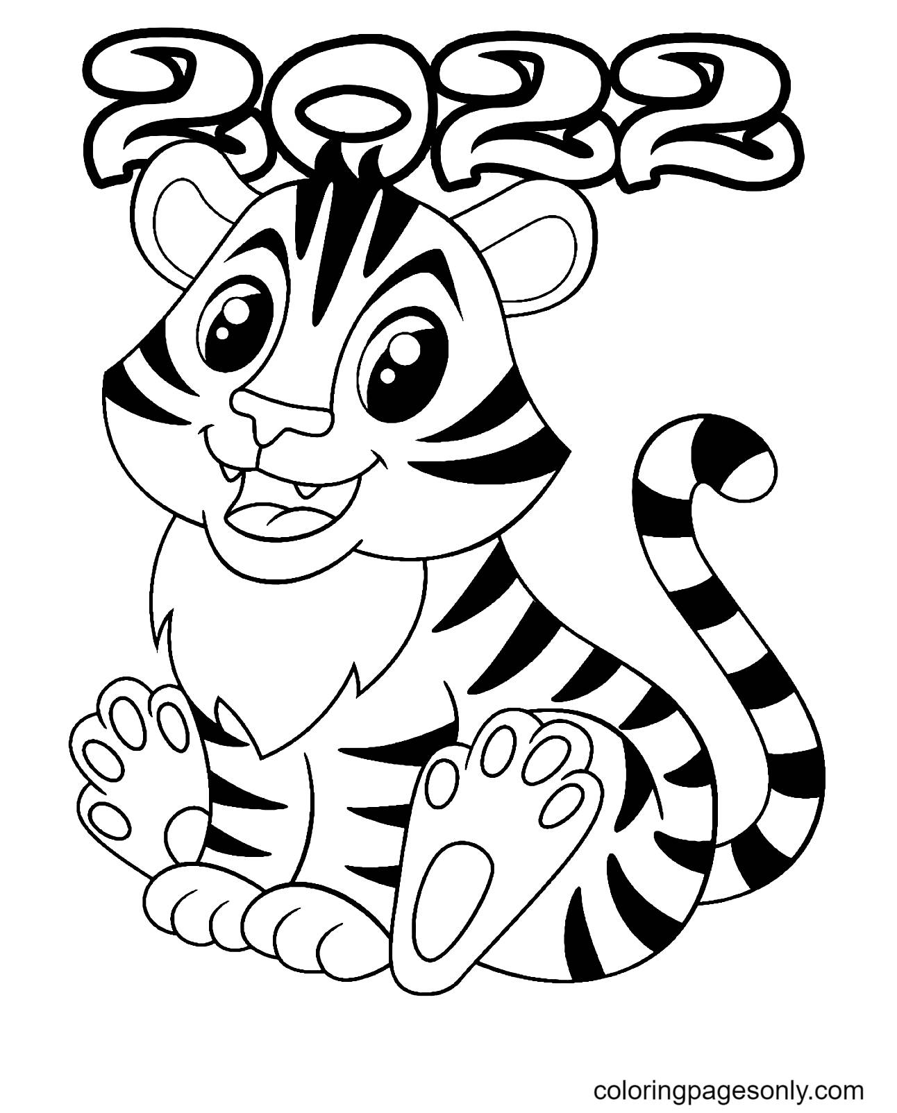 Coloring book fluffy tiger cub