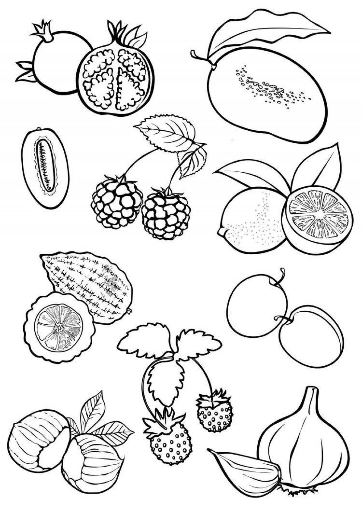 Comic coloring book fruits and vegetables