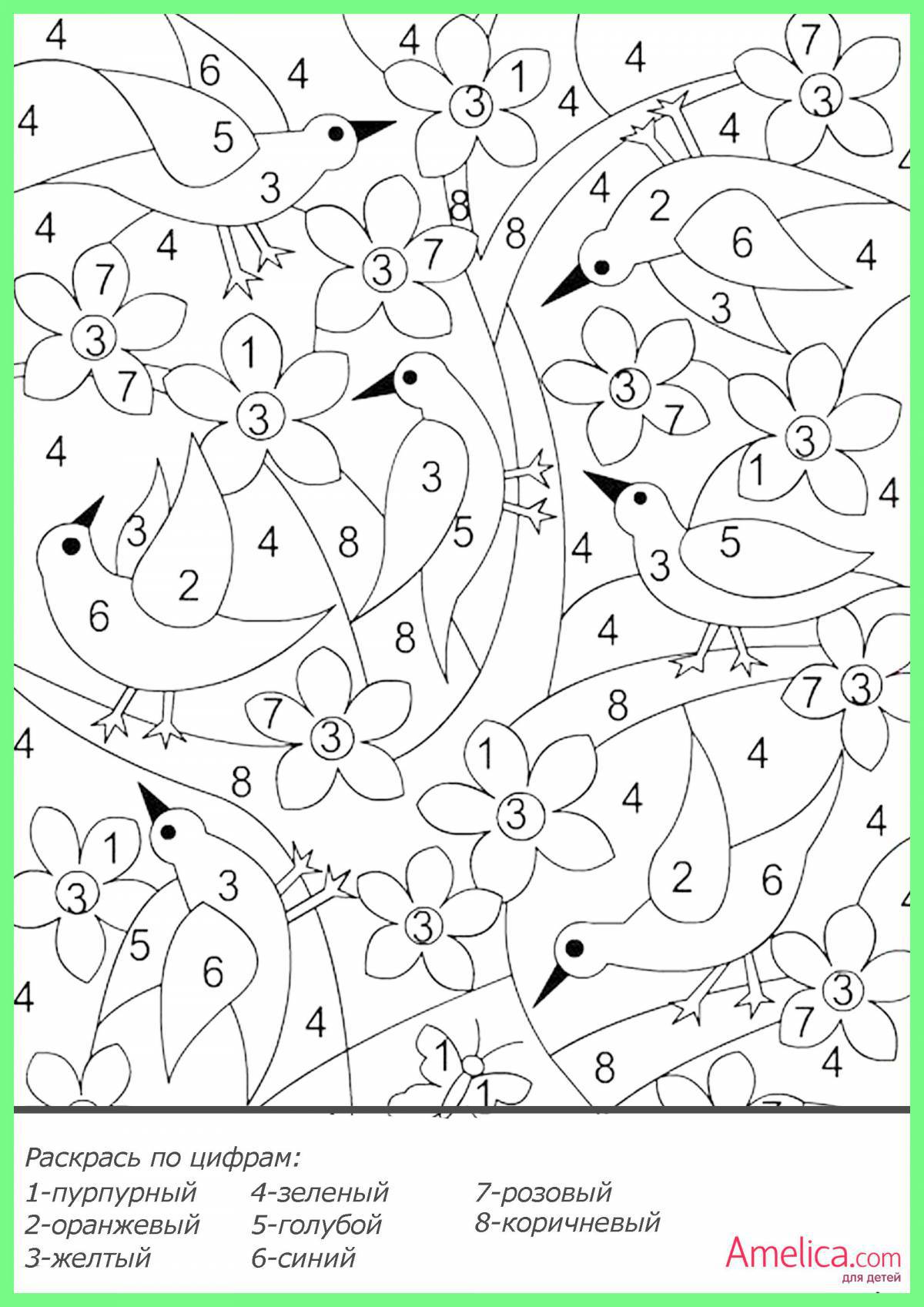 Stimulating coloring by numbers for children 6-7 years old