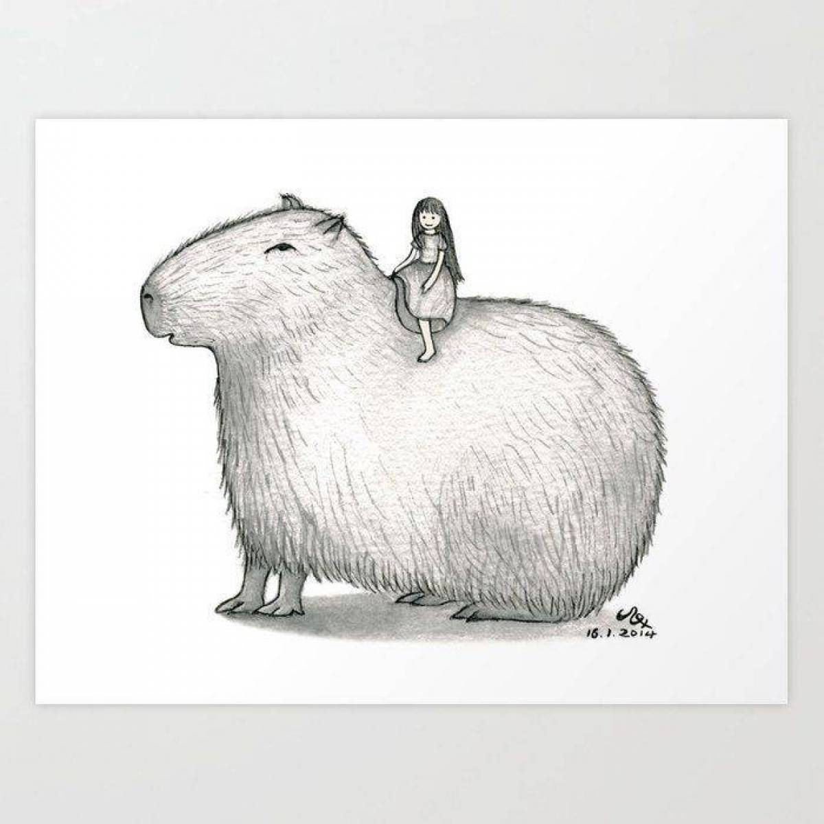 Adorable capybara coloring page