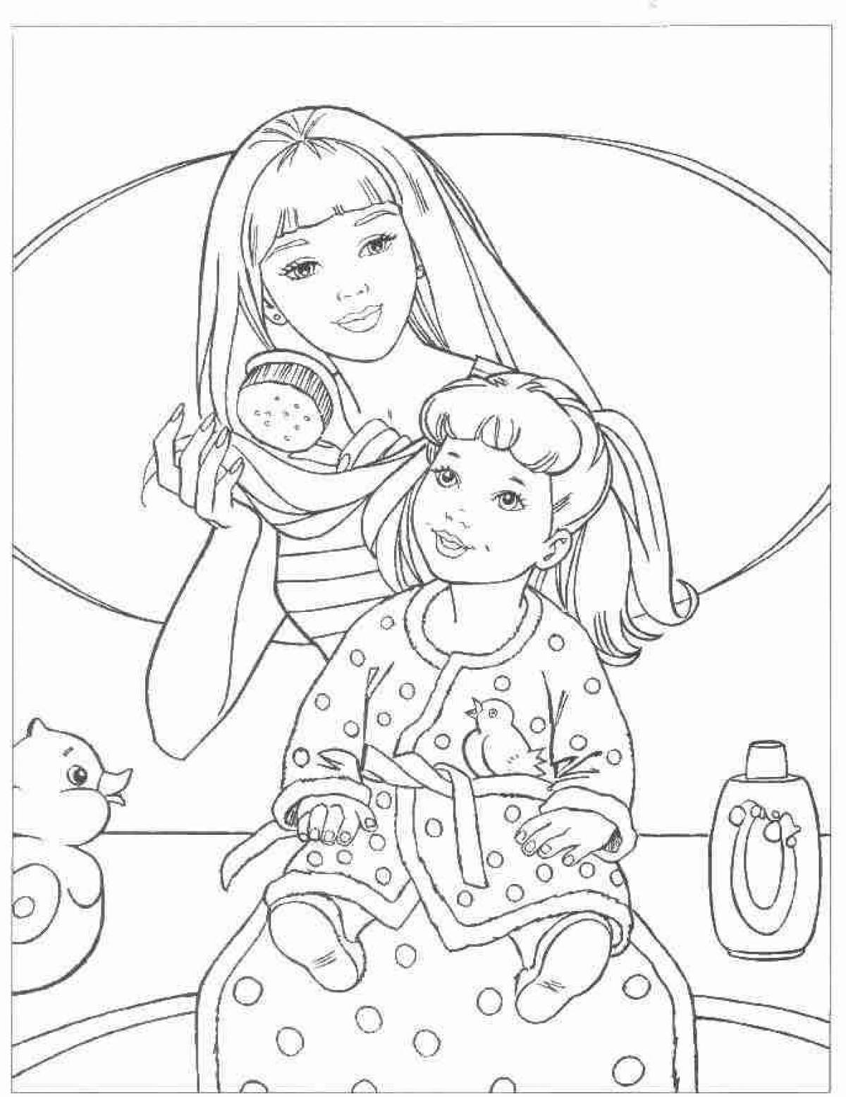 Coloring page cheerful mother