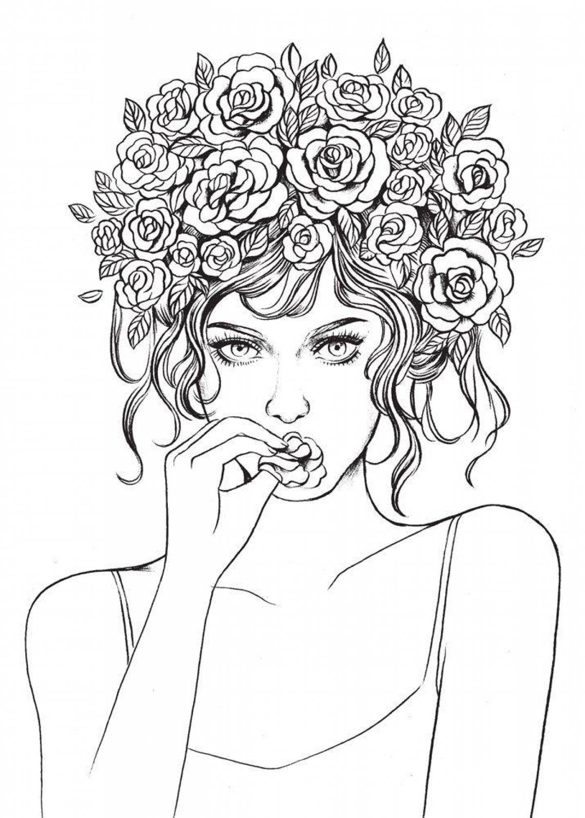 Раскраска девушка с цветами