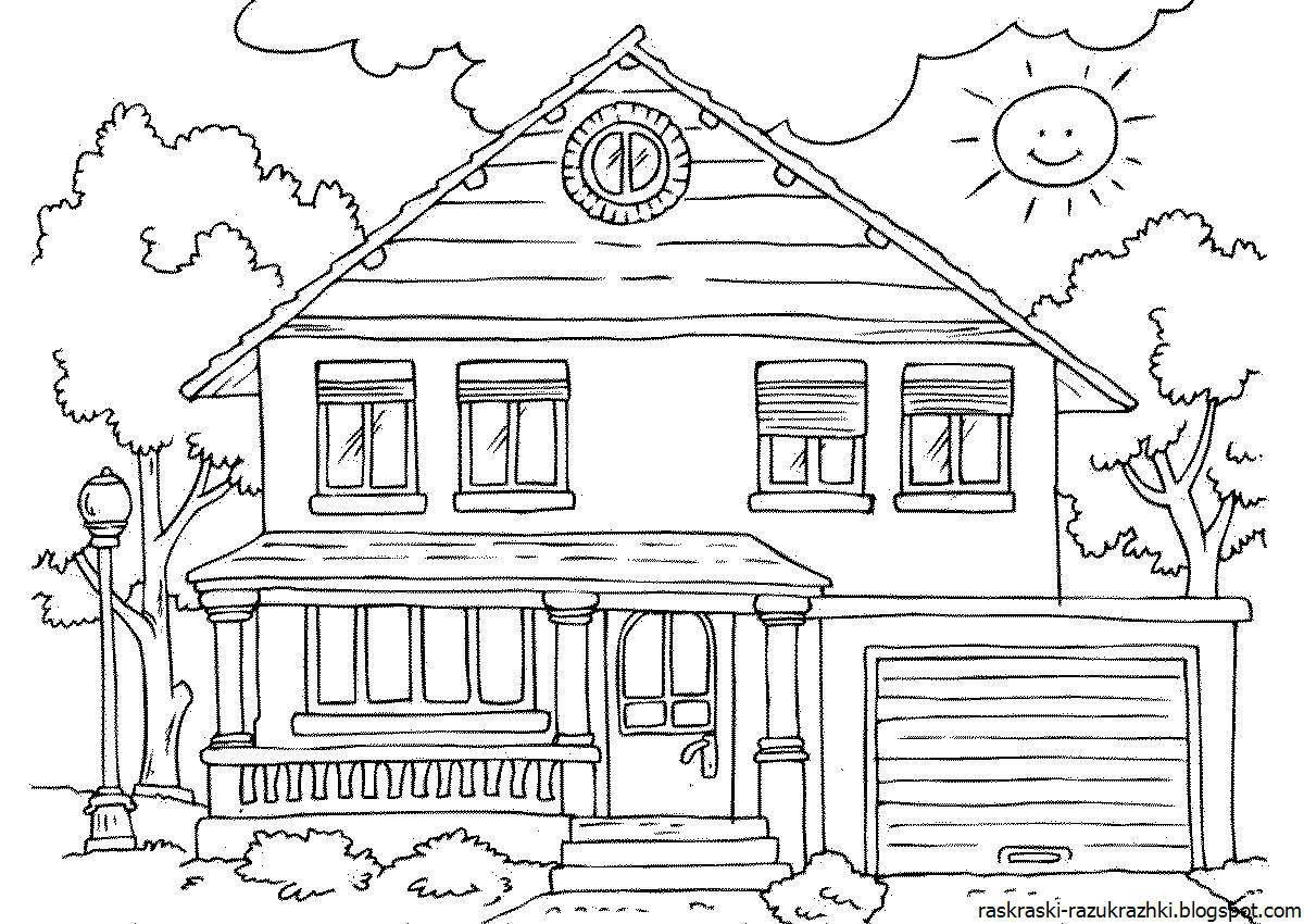 Living house coloring for kids