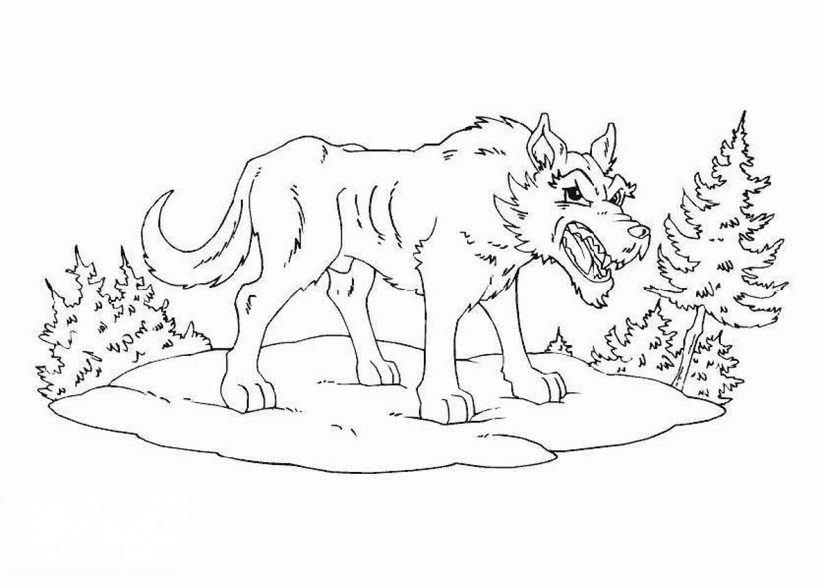 Сказочная раскраска волк для детей