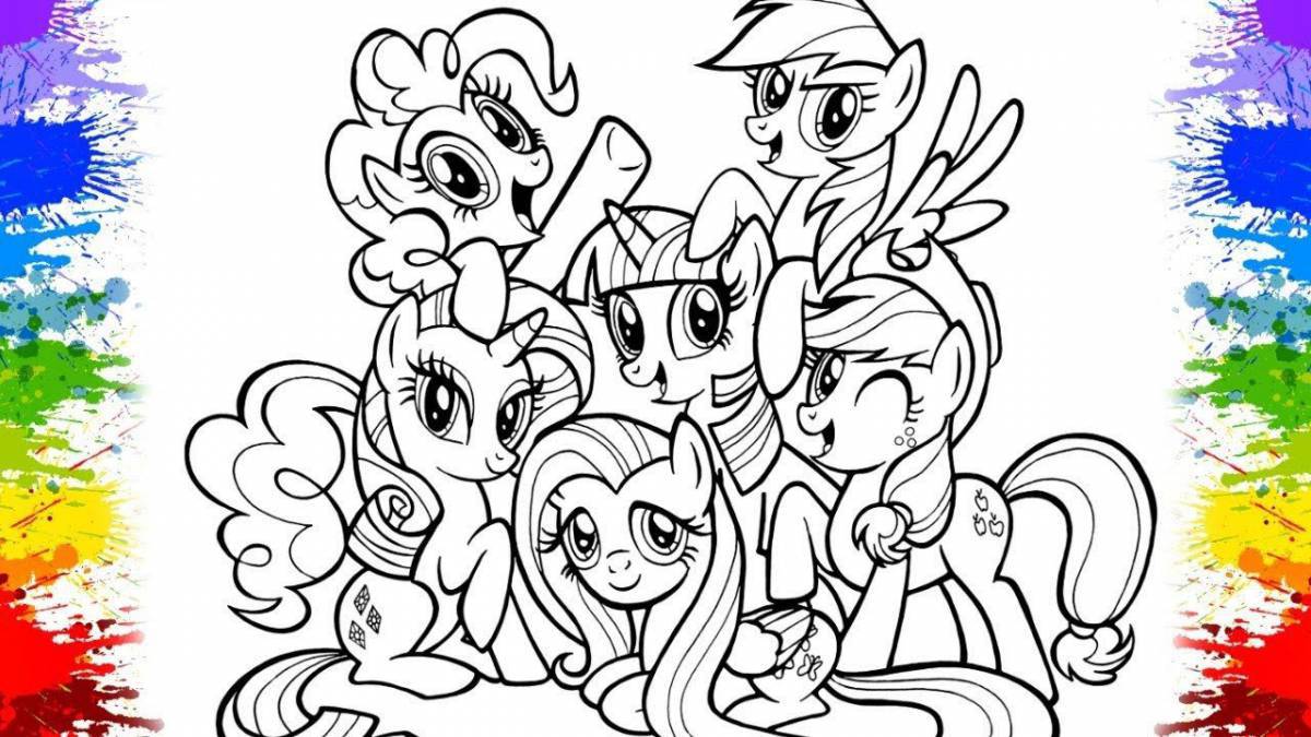 Adorable pony coloring book for kids