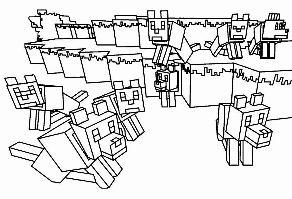 Coloring page of happy minecraft fans