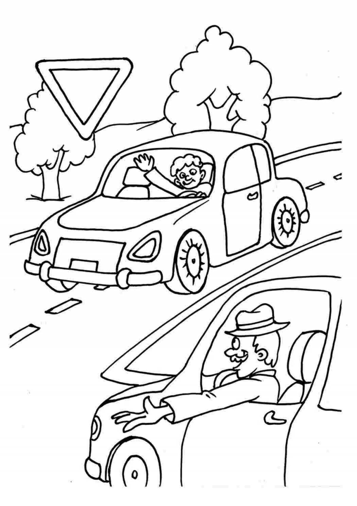 Radiant coloring page traffic rules in winter on the road