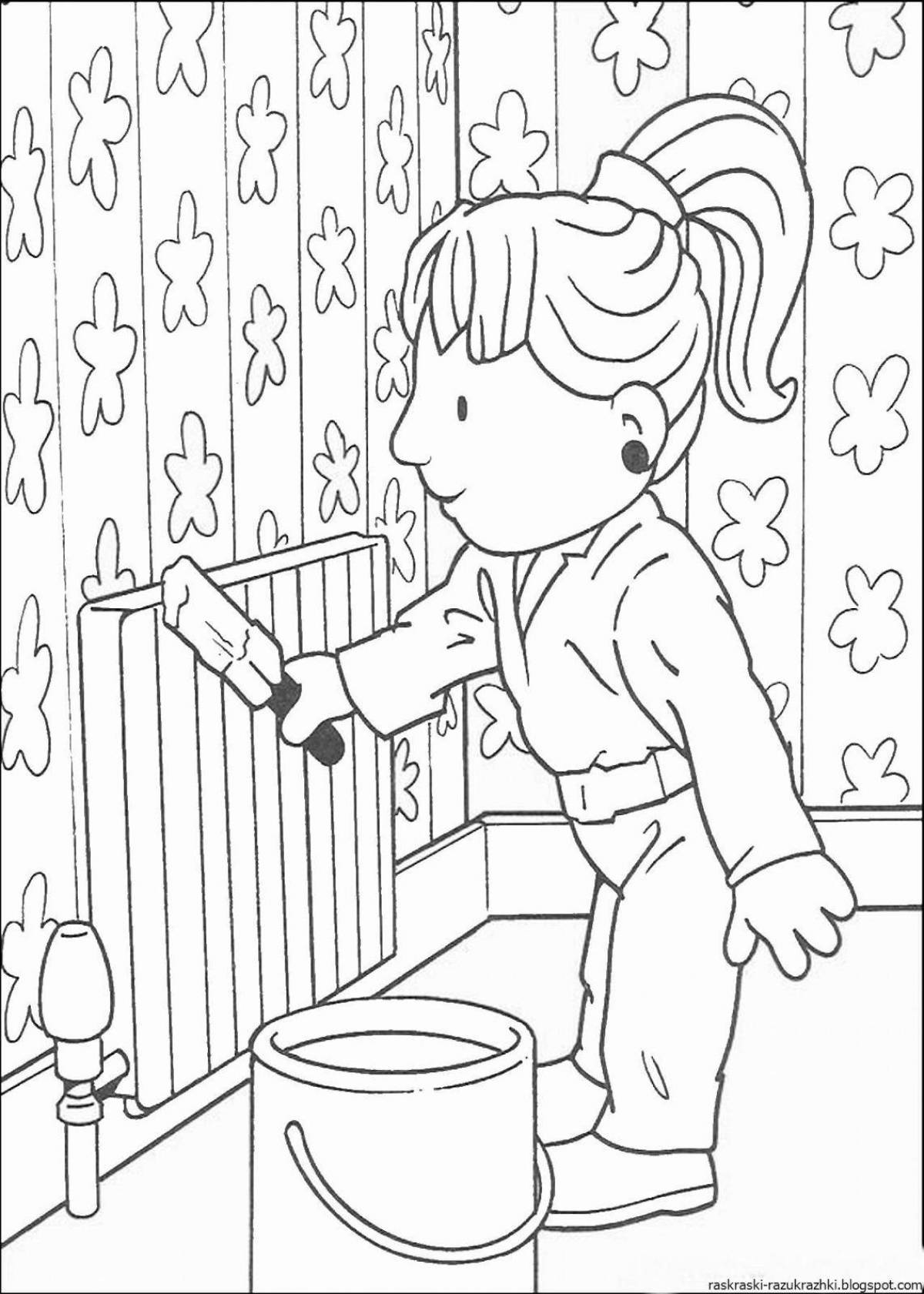 Bright house cleaning coloring book for kids