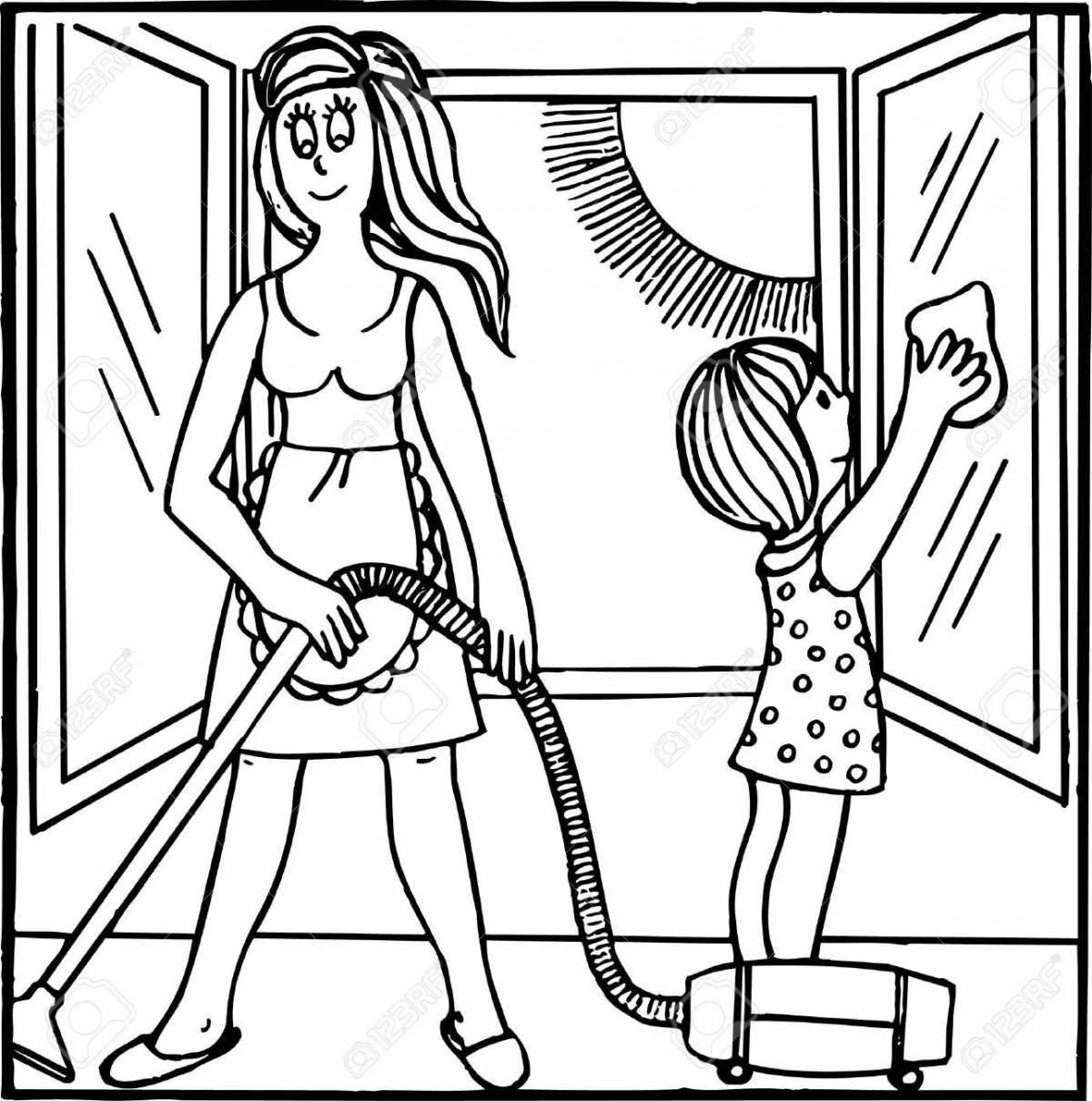 Fun house cleaning coloring book for kids