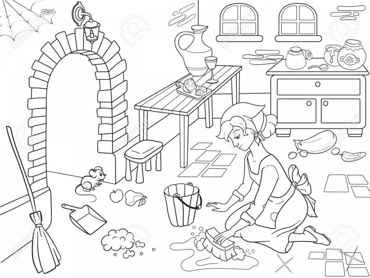 Creative house cleaning coloring book for kids