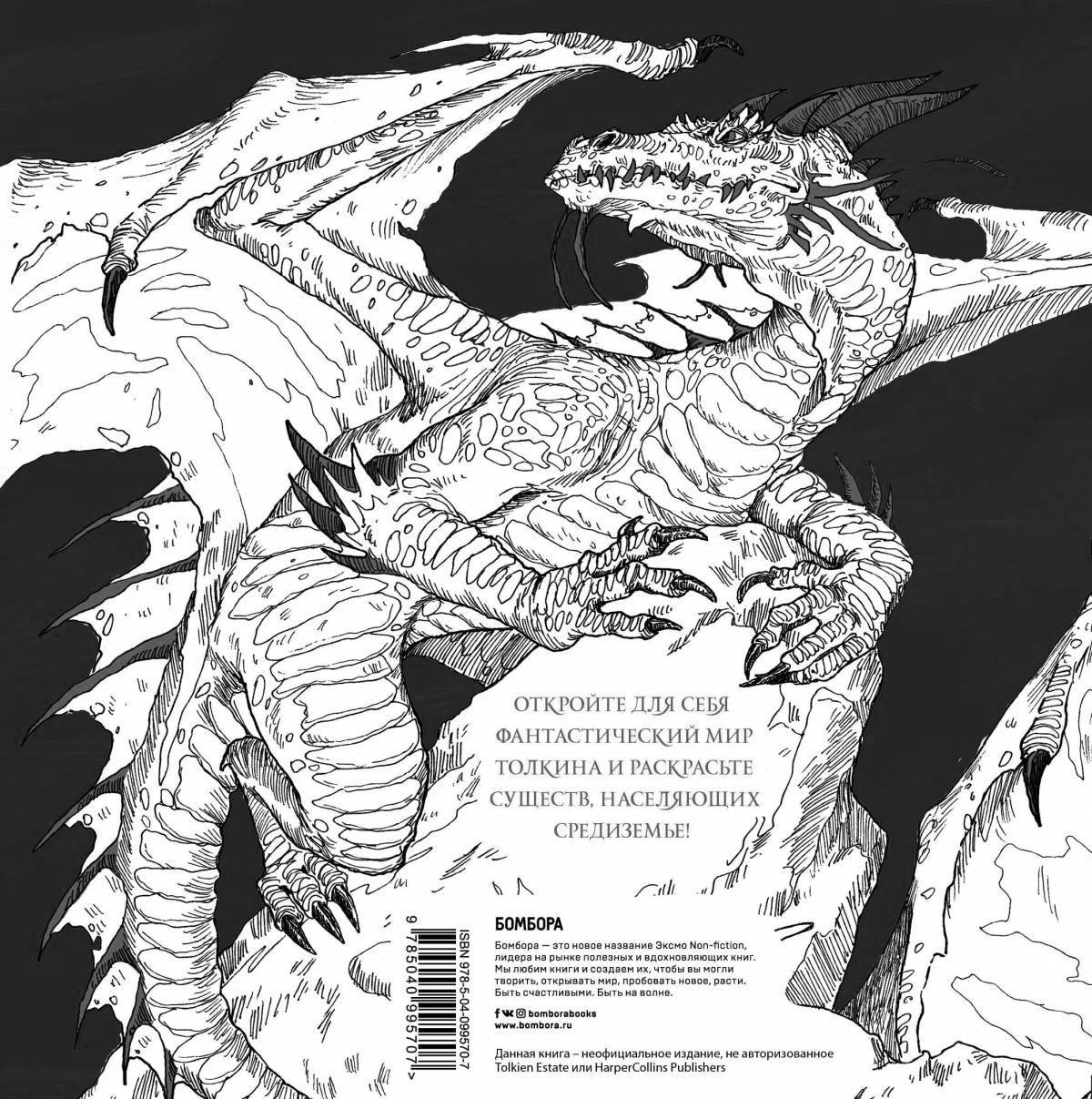Radiant coloring page of tolkien world creatures