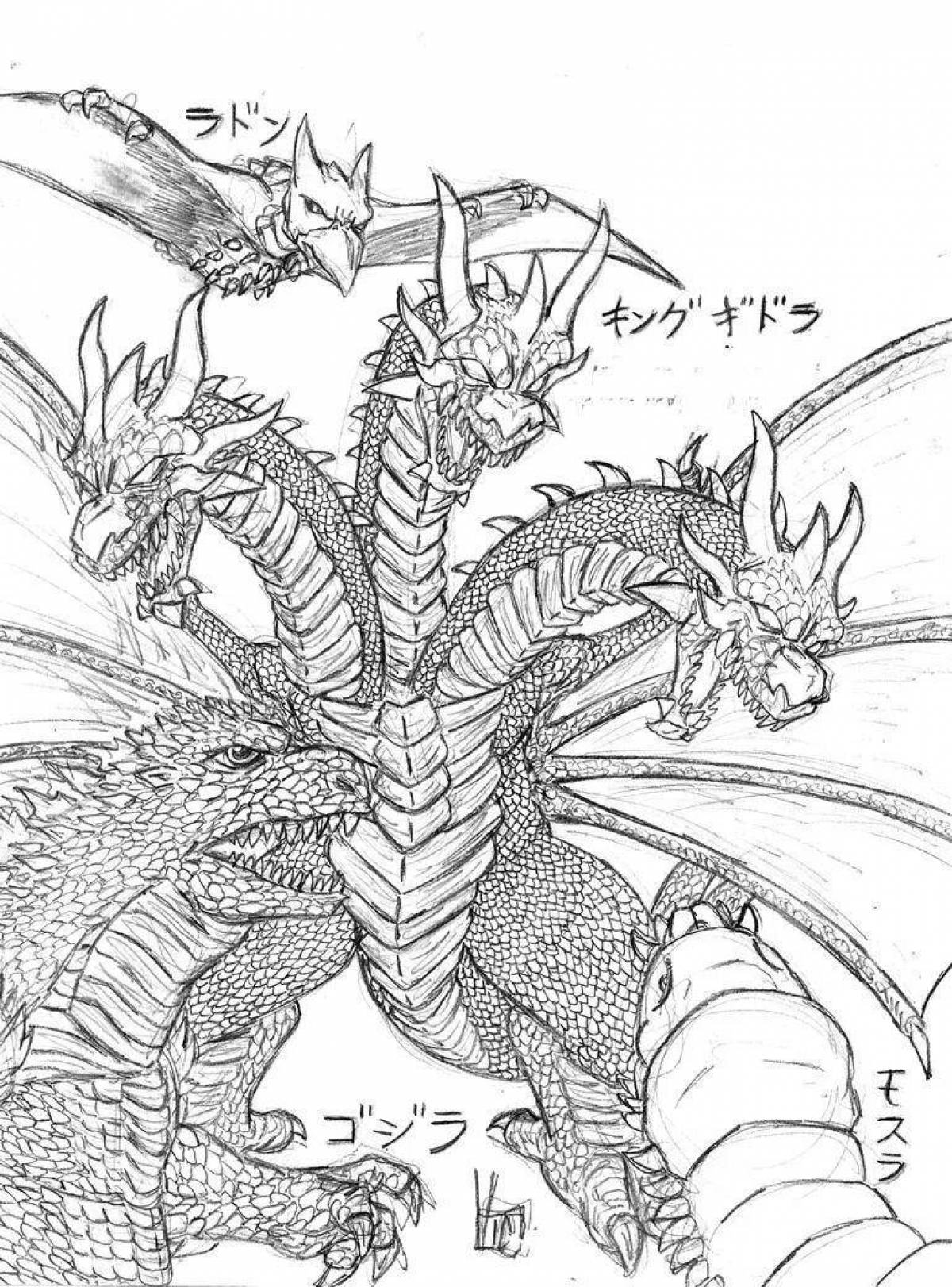 Impressive Godzilla and Kingidora coloring book