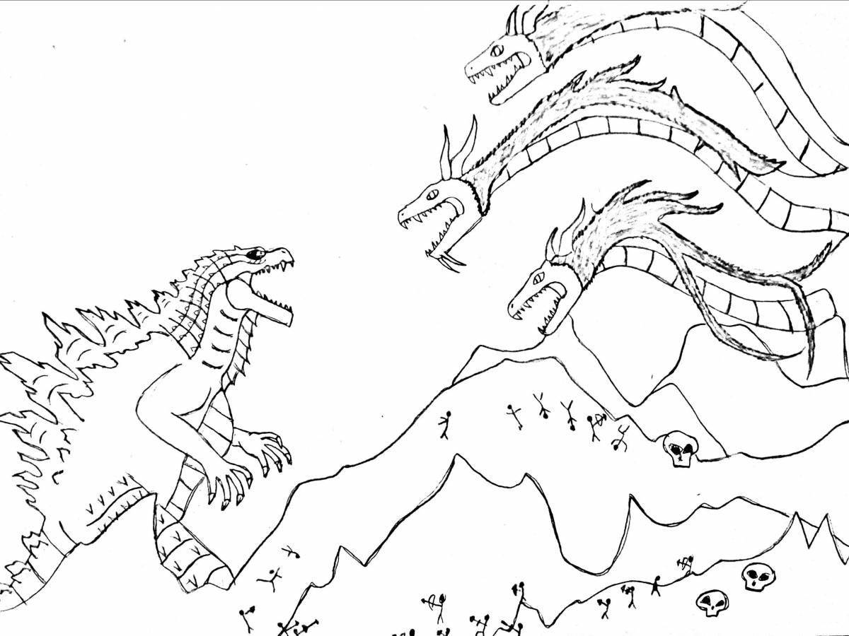 Photo Great Godzilla and Kingidora coloring book