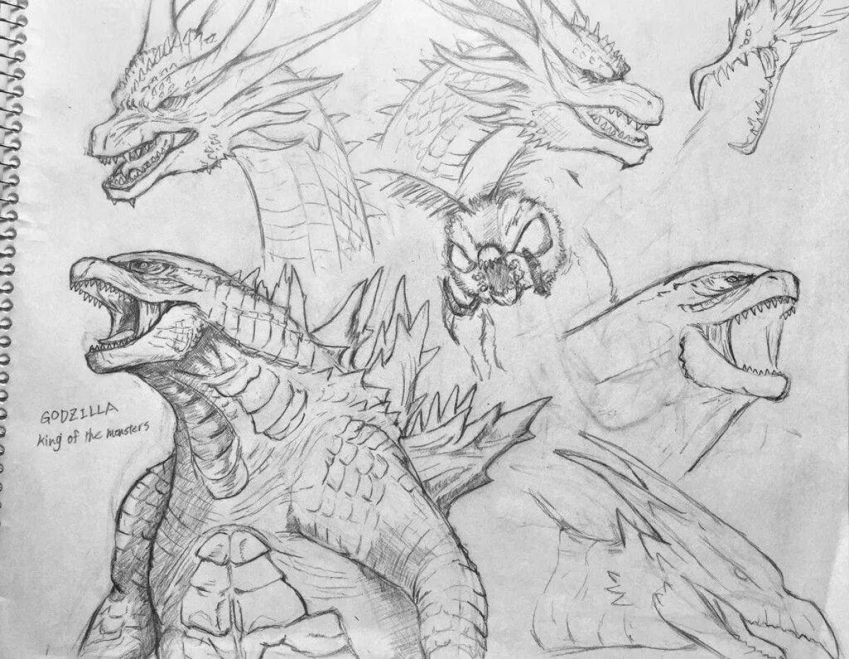 Photo Generous Godzilla and Kingidora coloring book