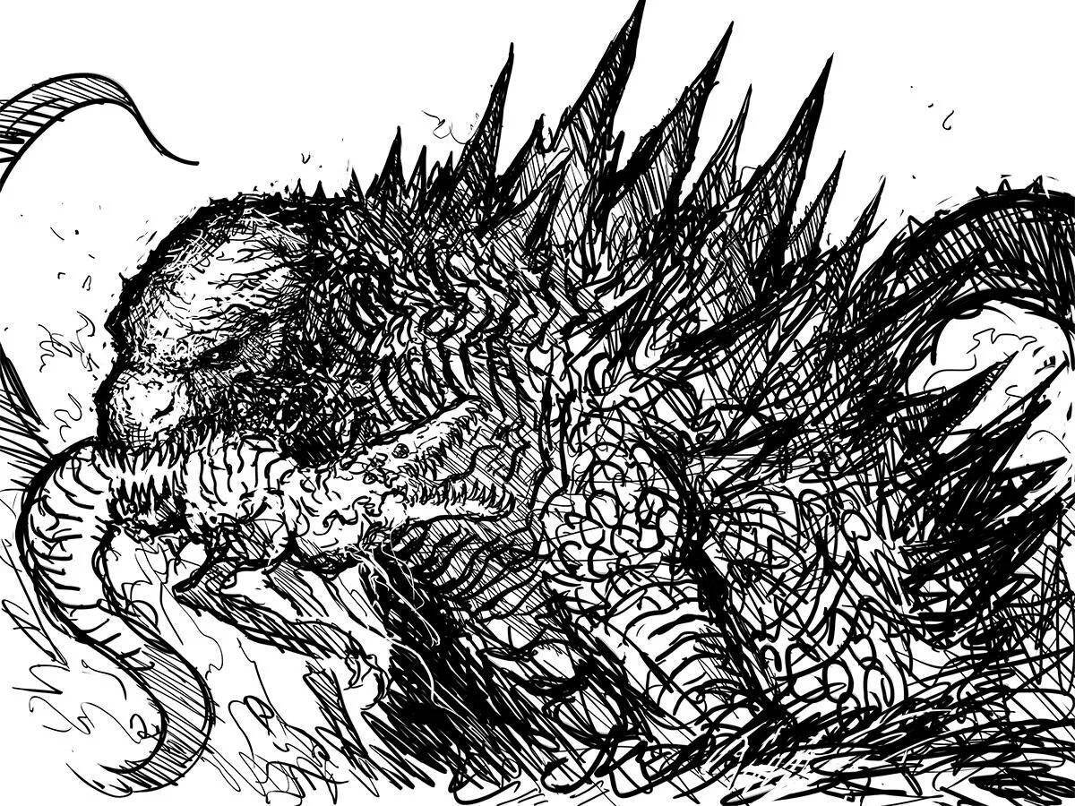 Photo Adorable Godzilla and Kingidora coloring book