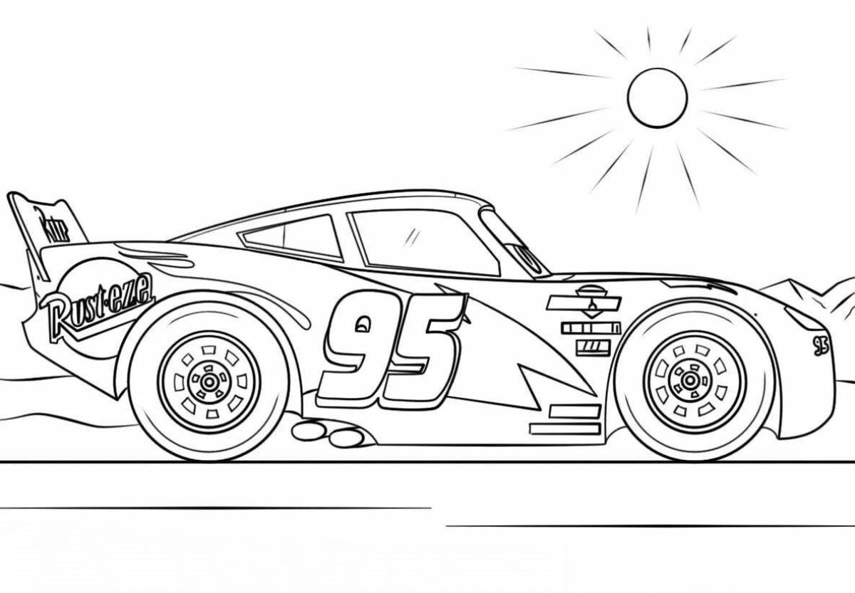 Uniquely shaped racing car coloring page