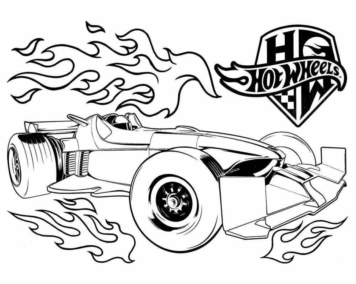 Coloring page racing car with colorful texture