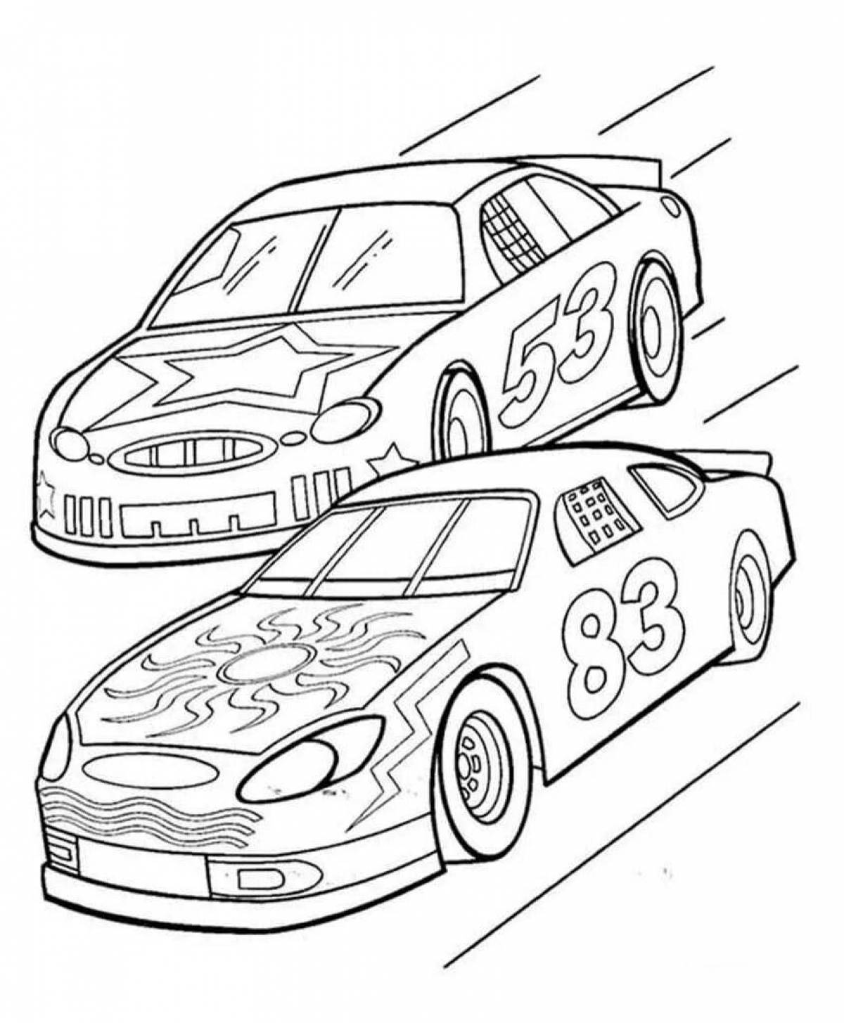 Раскраска гоночного автомобиля с замысловатыми оттенками