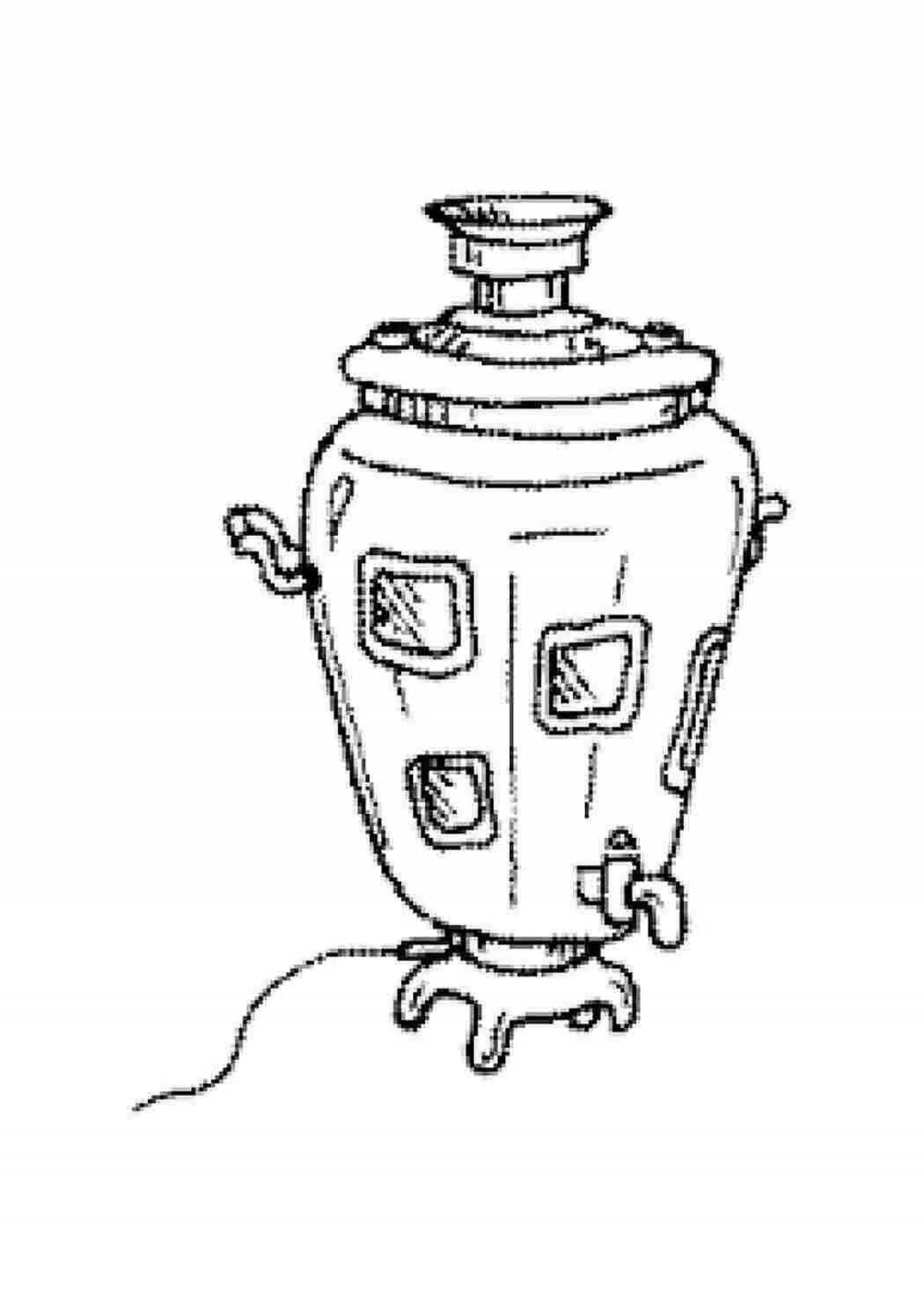 Exquisite drawing of a samovar for children