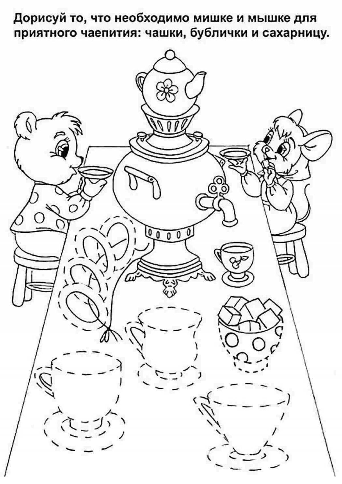 Coloring page charming samovar for children