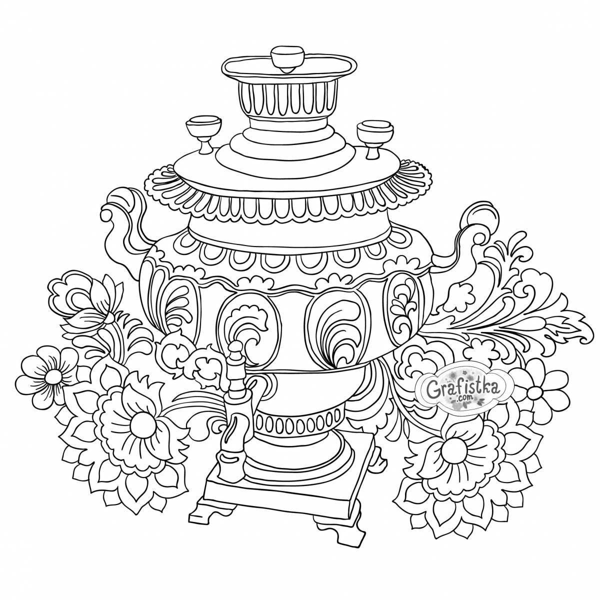 Unique drawing of a samovar for children