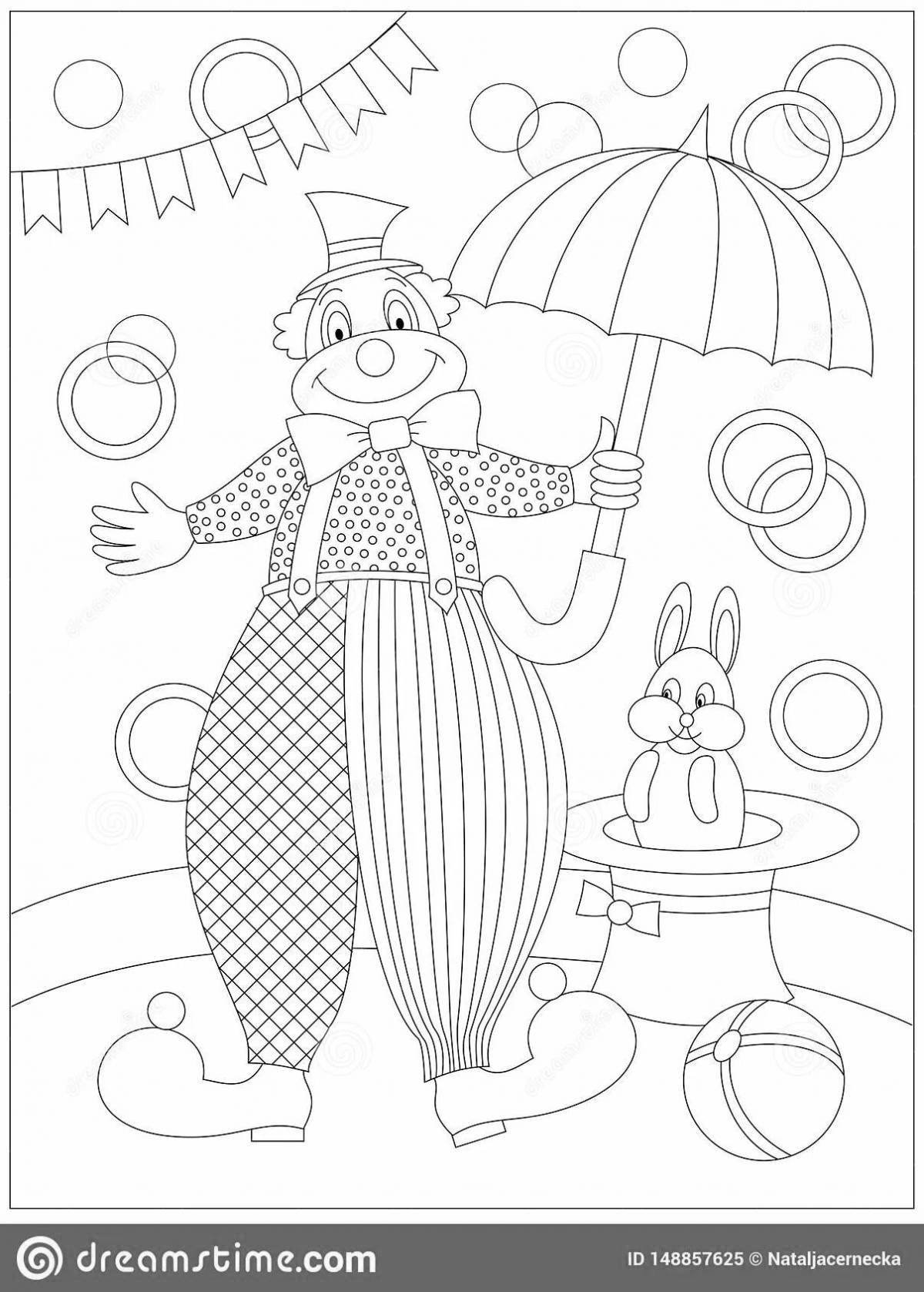 A funny coloring page visiting a clown