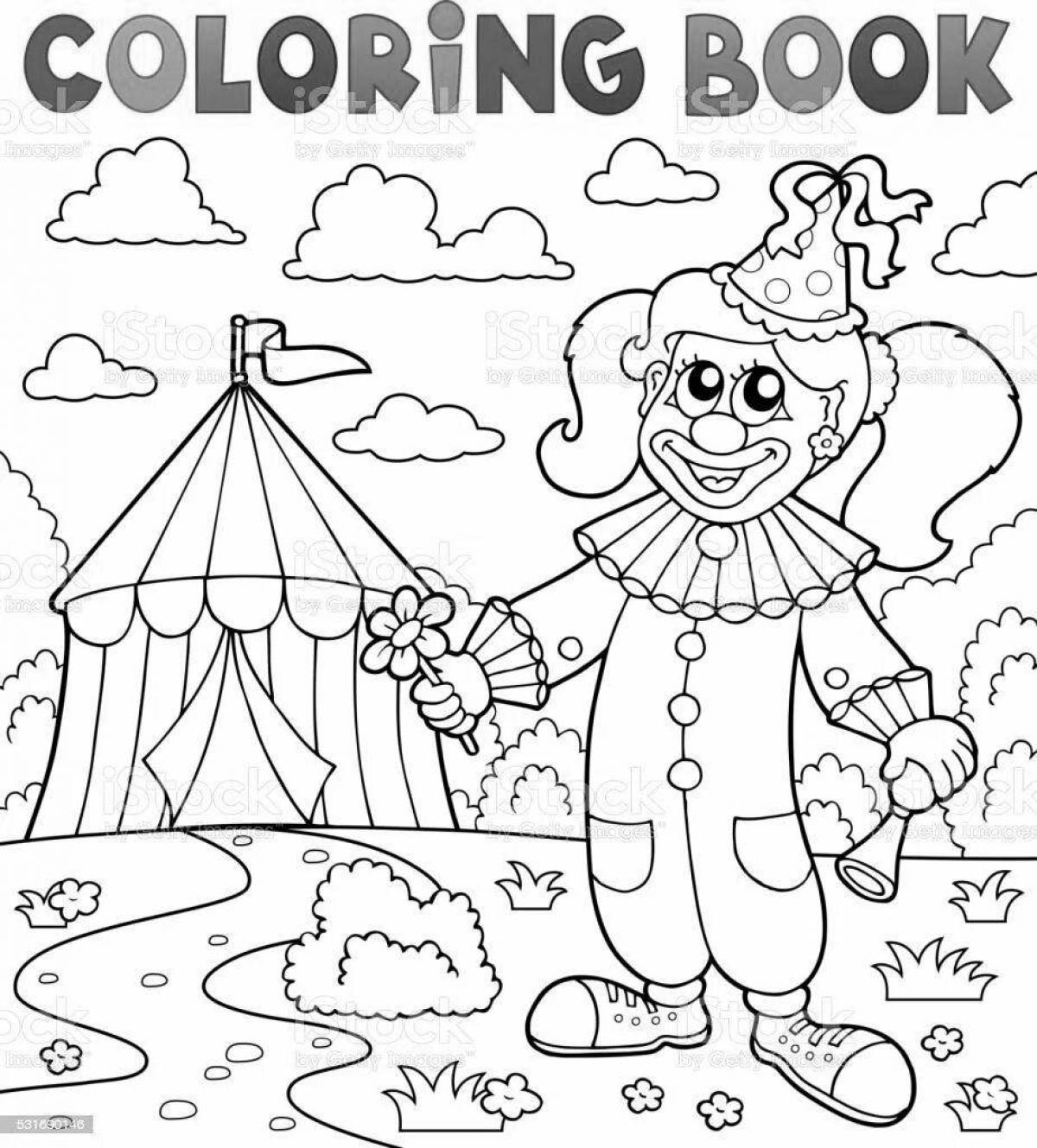 Entertaining coloring book visiting a clown