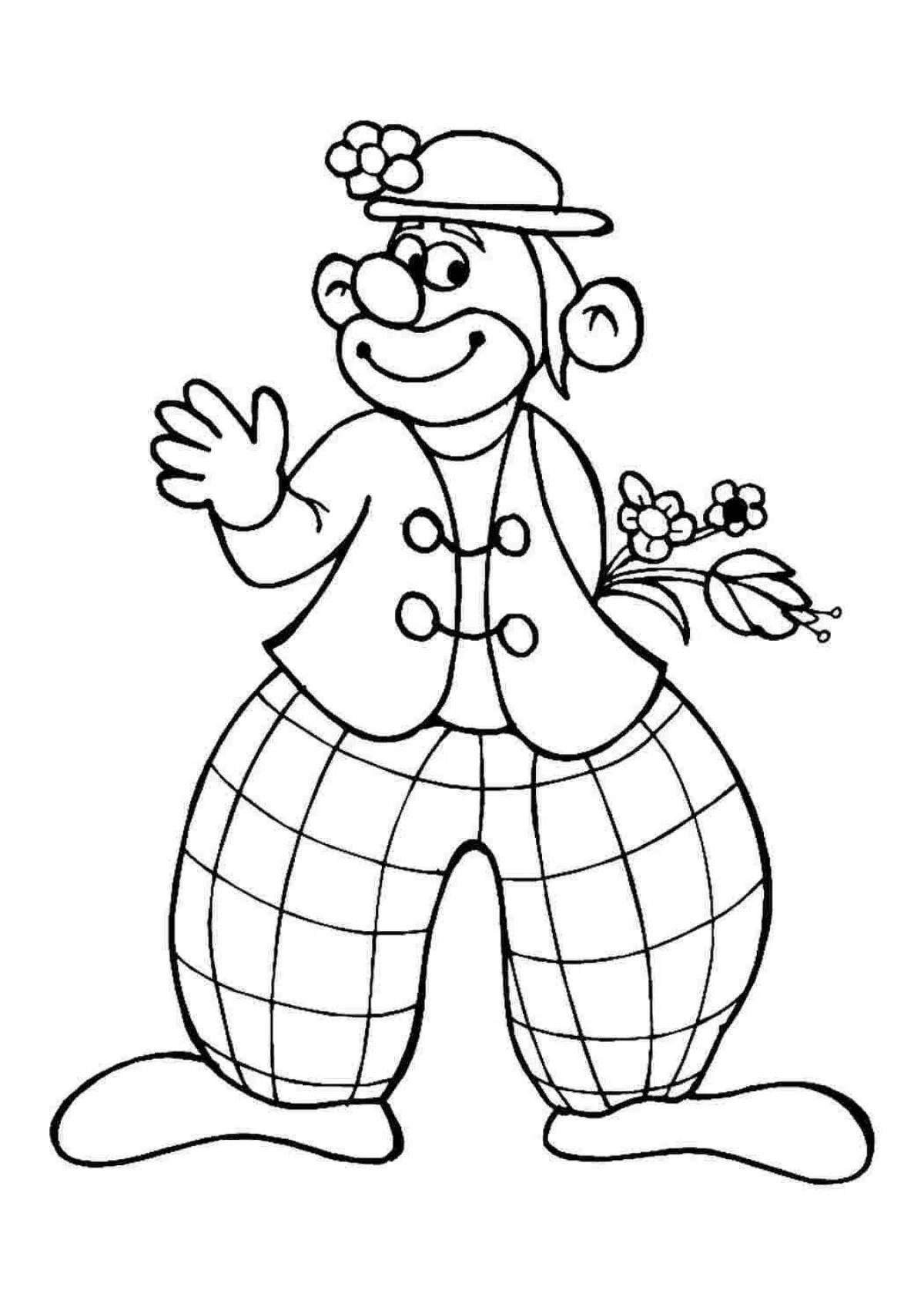 Animated coloring page visiting a clown