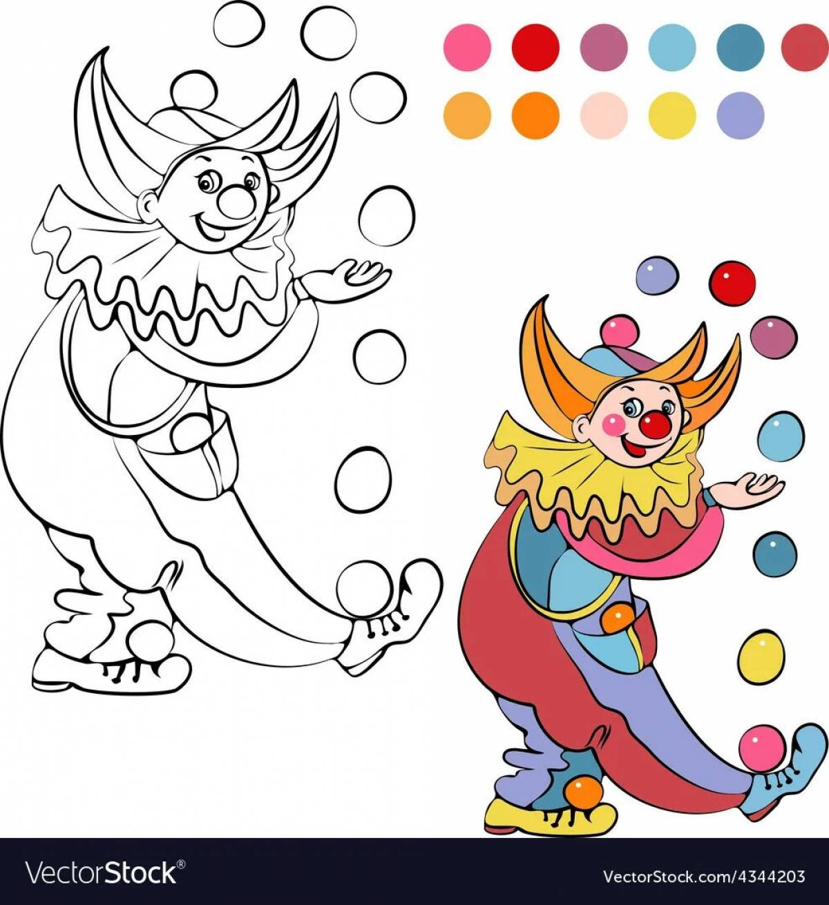 Comic coloring book visiting a clown