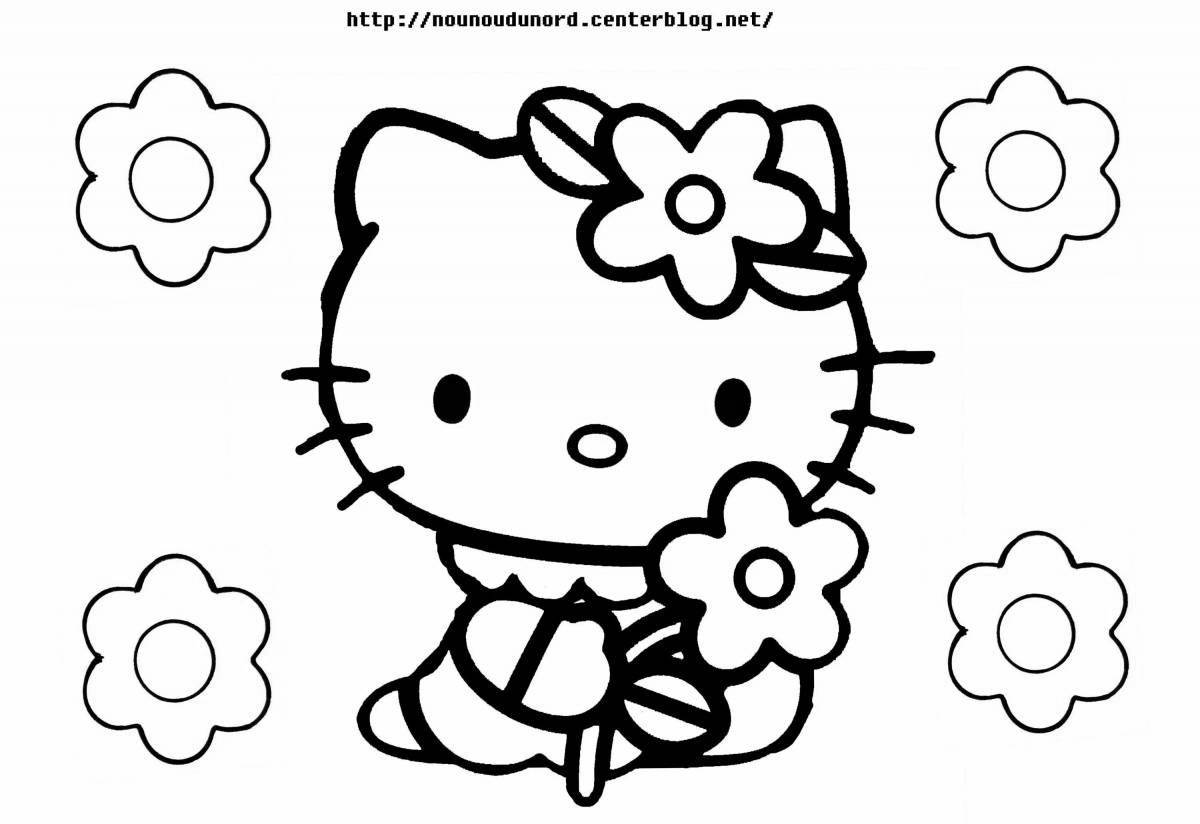 Coloring page of amiable hello kitty characters