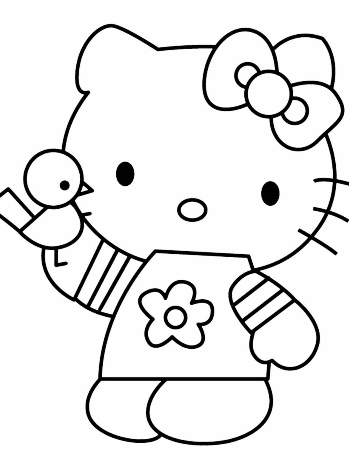 Сияющая страница раскраски hello kitty