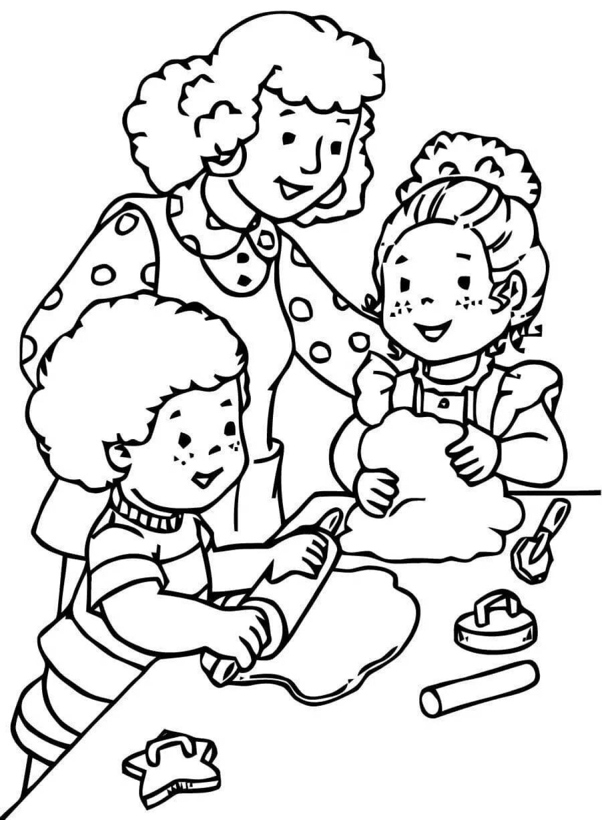 Colour-obsessed kindergarten children coloring pages