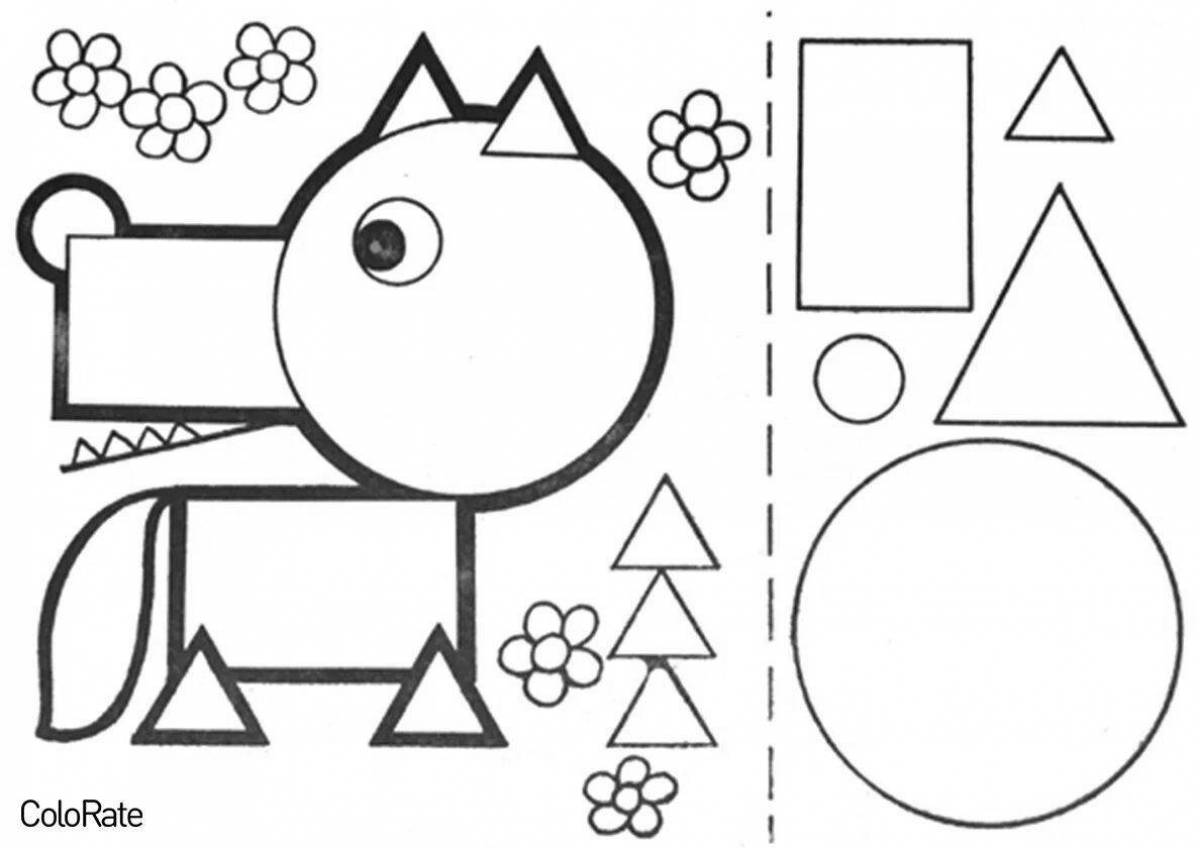 Geometric shapes coloring pages with crazy colors for preschoolers