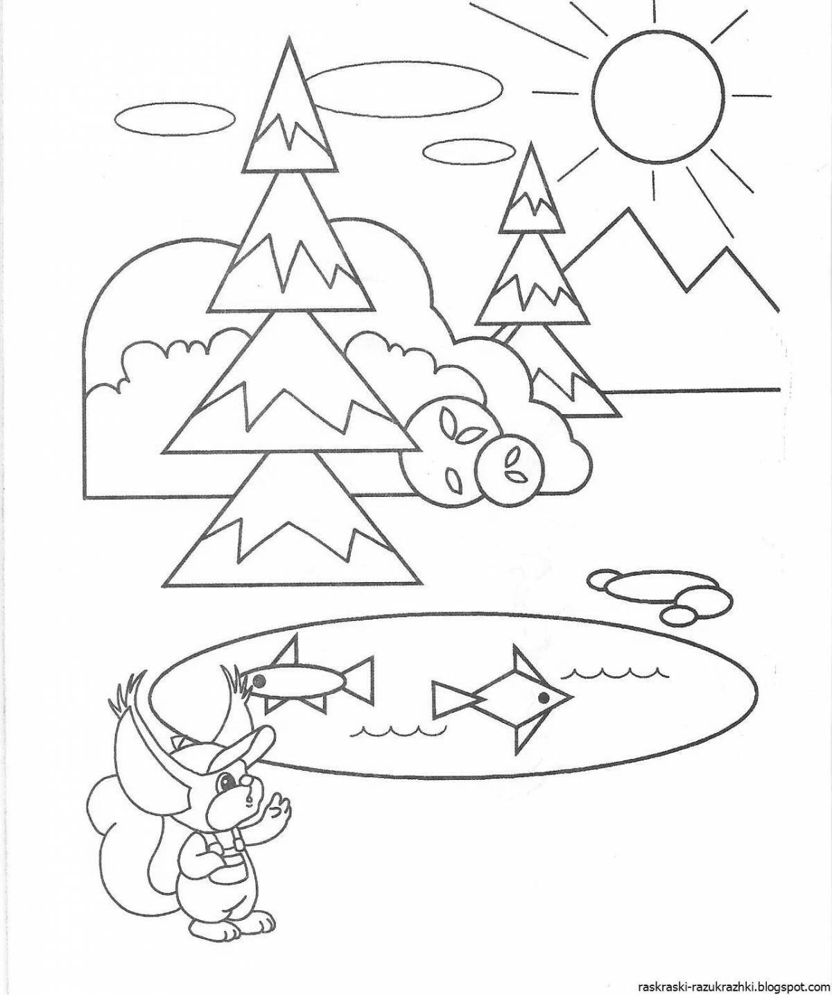 Colored fun geometric shapes coloring for preschoolers