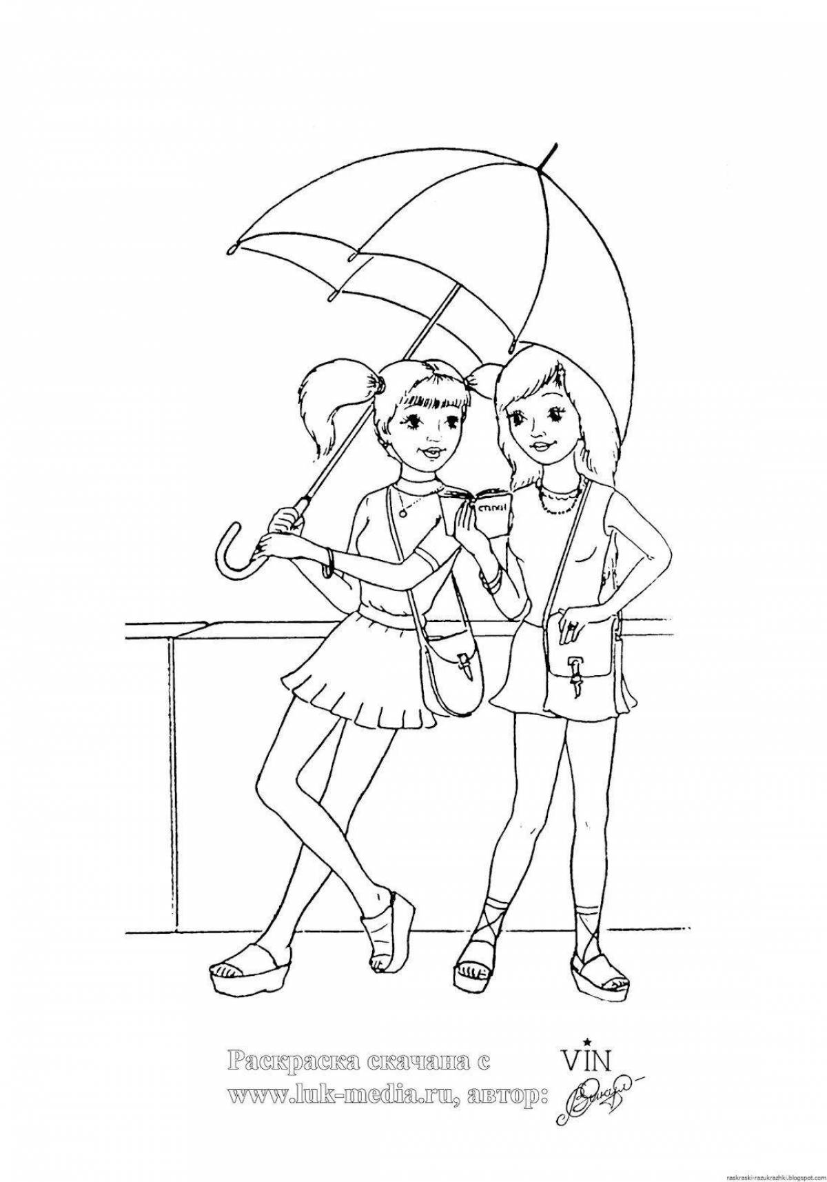 Beautiful coloring book for two girls
