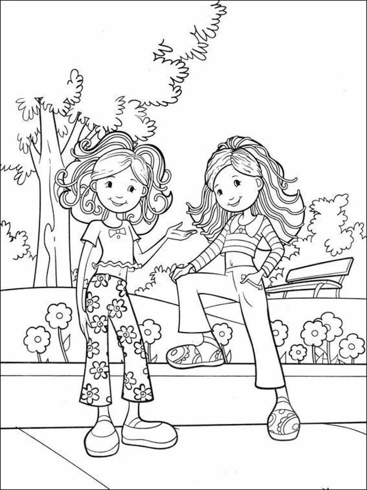 Crazy coloring book for two girls