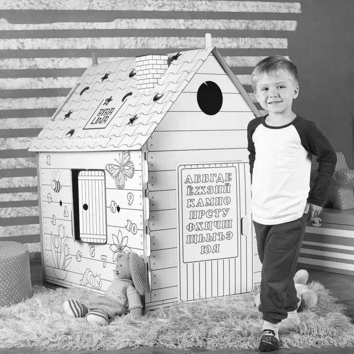 Coloring page cardboard house soaked in paints