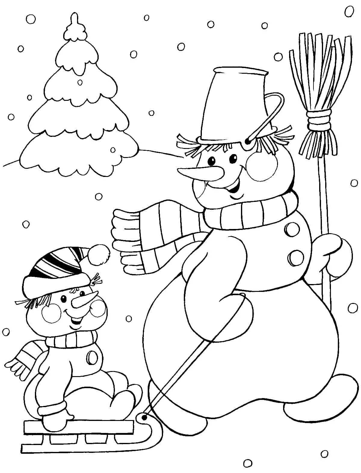 Замечательный рисунок снеговика для детей